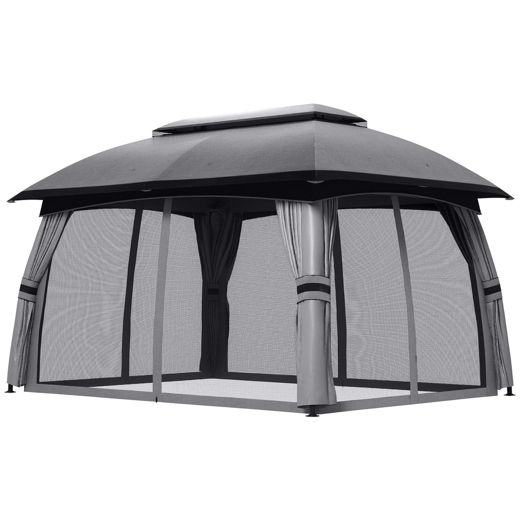 10x13 ft Patio Gazebo Canopy Shelter with Netting Vented Roof Outdoor Garden Dark Gray