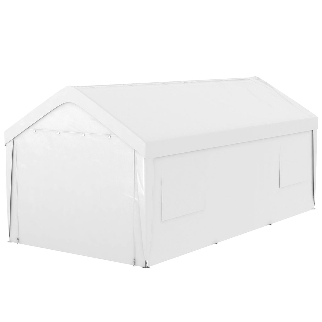 10x20 Heavy Duty Carport Portable Garage with 4 Mesh Windows 2 Doors White for Vehicle Shelter Outdoor Storage