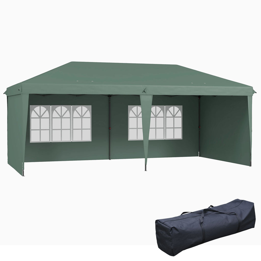 10'x20' Pop Up Gazebo with 4 Removable Sidewalls, Wedding & Event Canopy with Carry Bag, Green