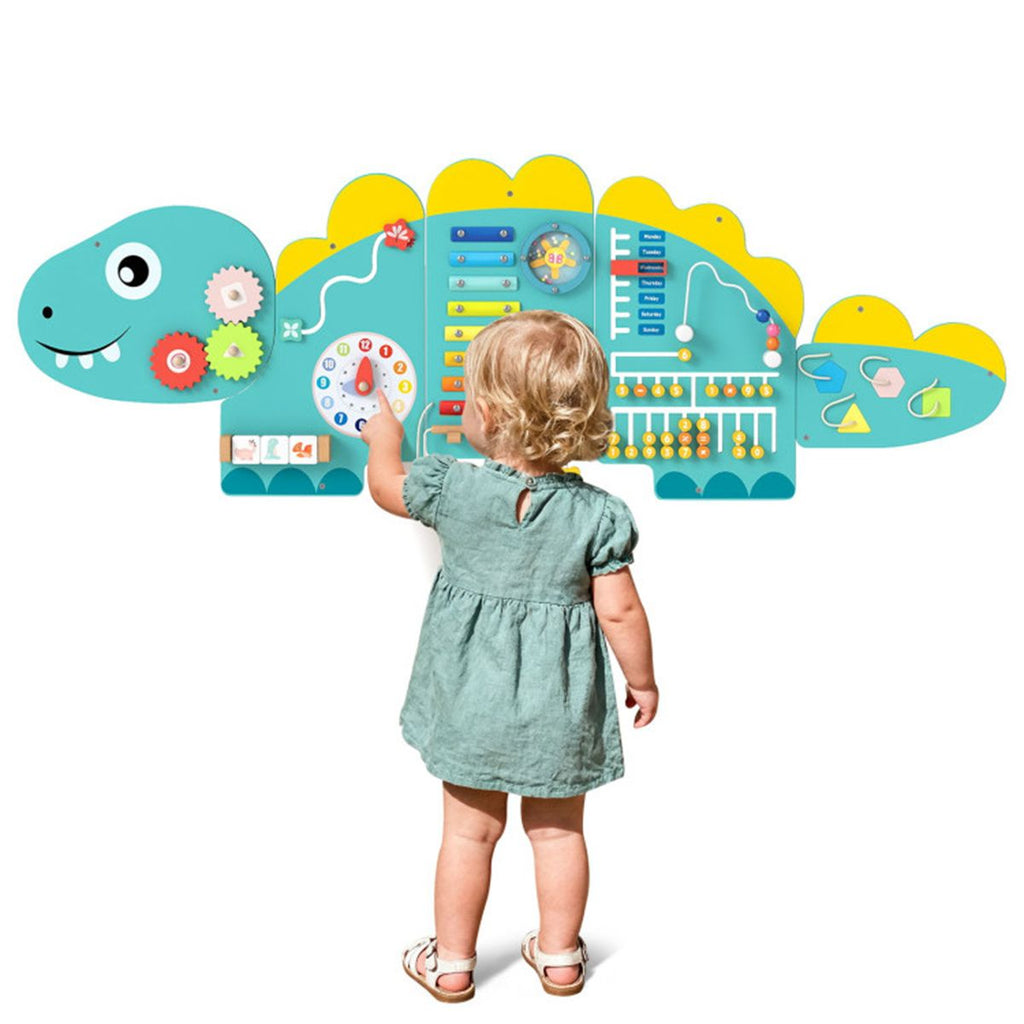 11-in-1 Dinosaur Activity Wall Busy Board Panels-- Wooden Sensory Toy-Green