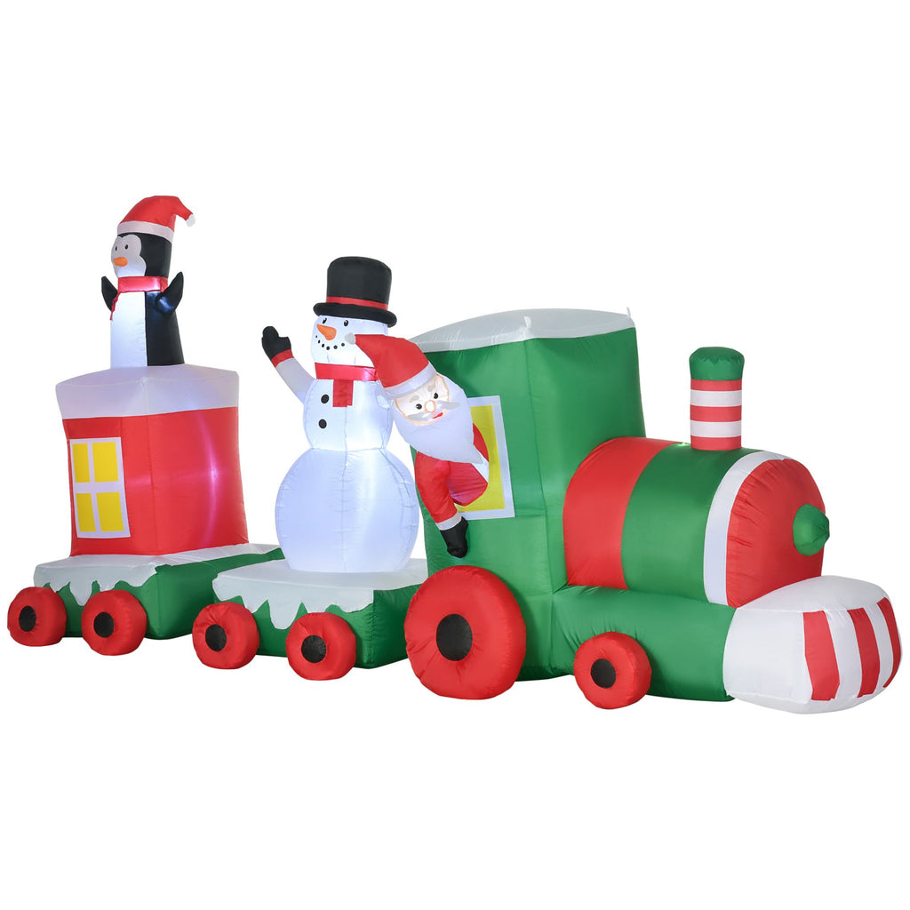 11' Long Christmas Inflatable Train with LED Lights Santa Claus Snowman Penguin for Holiday Yard Decoration