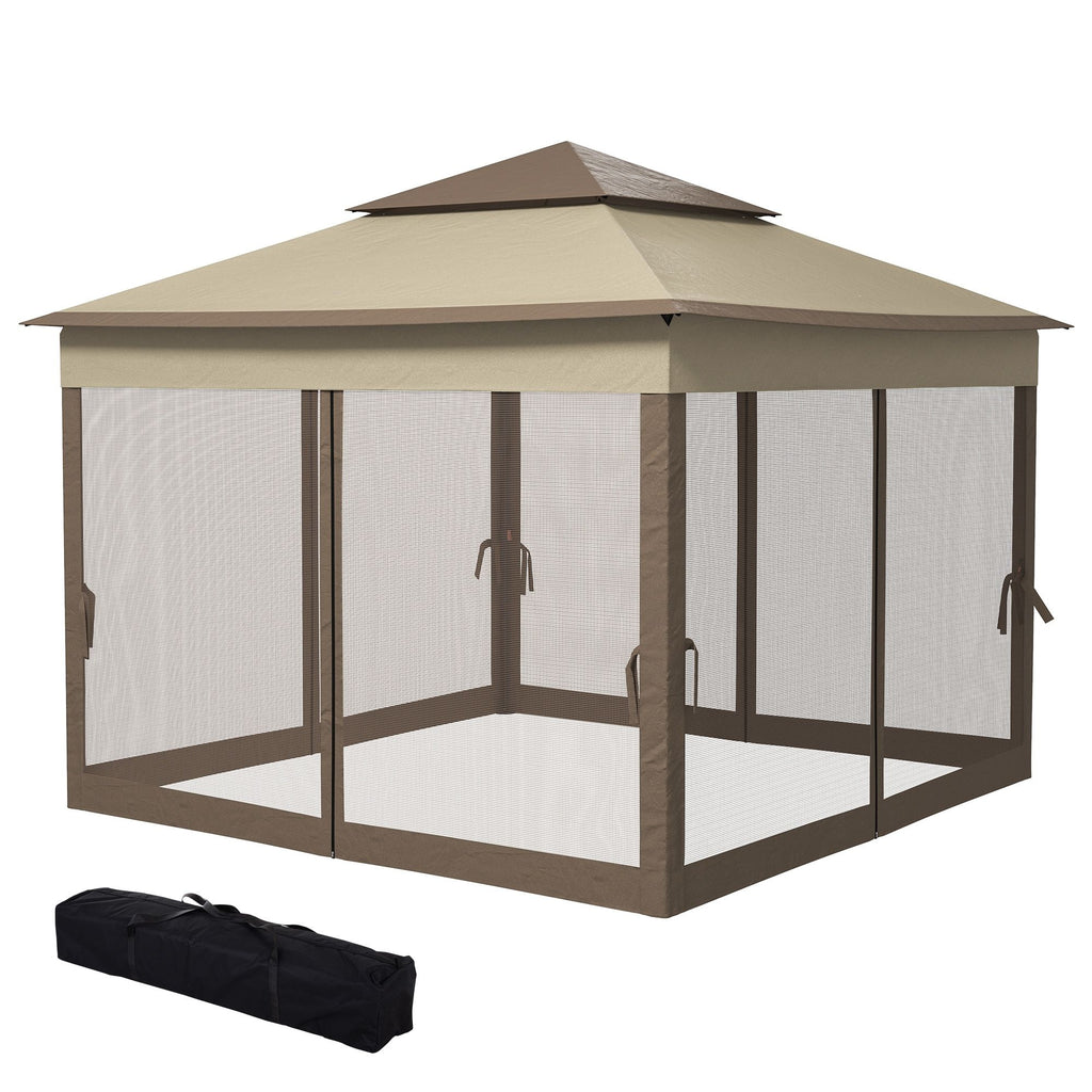 11' x 11' Pop Up Gazebo Outdoor Canopy Shelter with 2-Tier Soft Top, Removable Zipper Netting w/ Large Shade, Storage Bag for Patio, Khaki