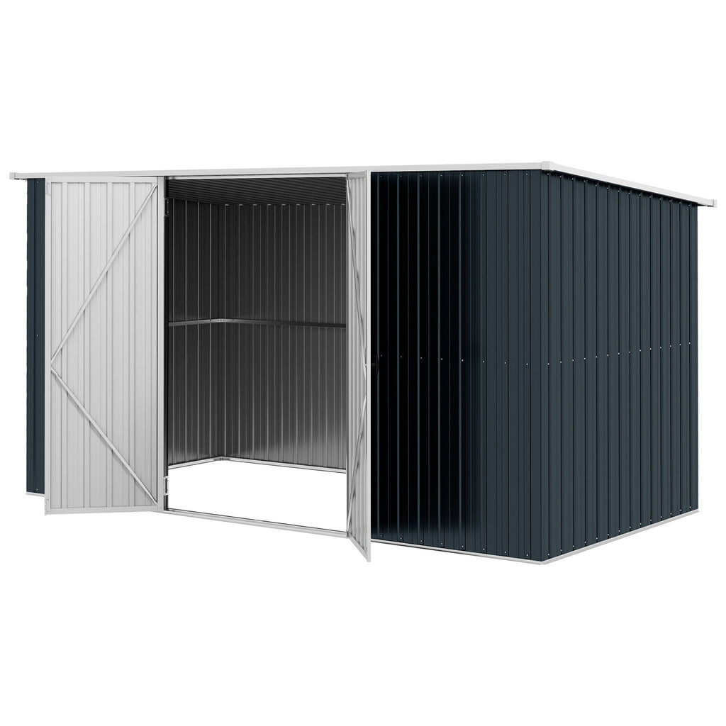 11.2' x 5.6' Storage Shed w/ Lockable Door, Galvanized Metal Utility Outdoor Shed for Backyard, Bike, Patio, Cold Gray