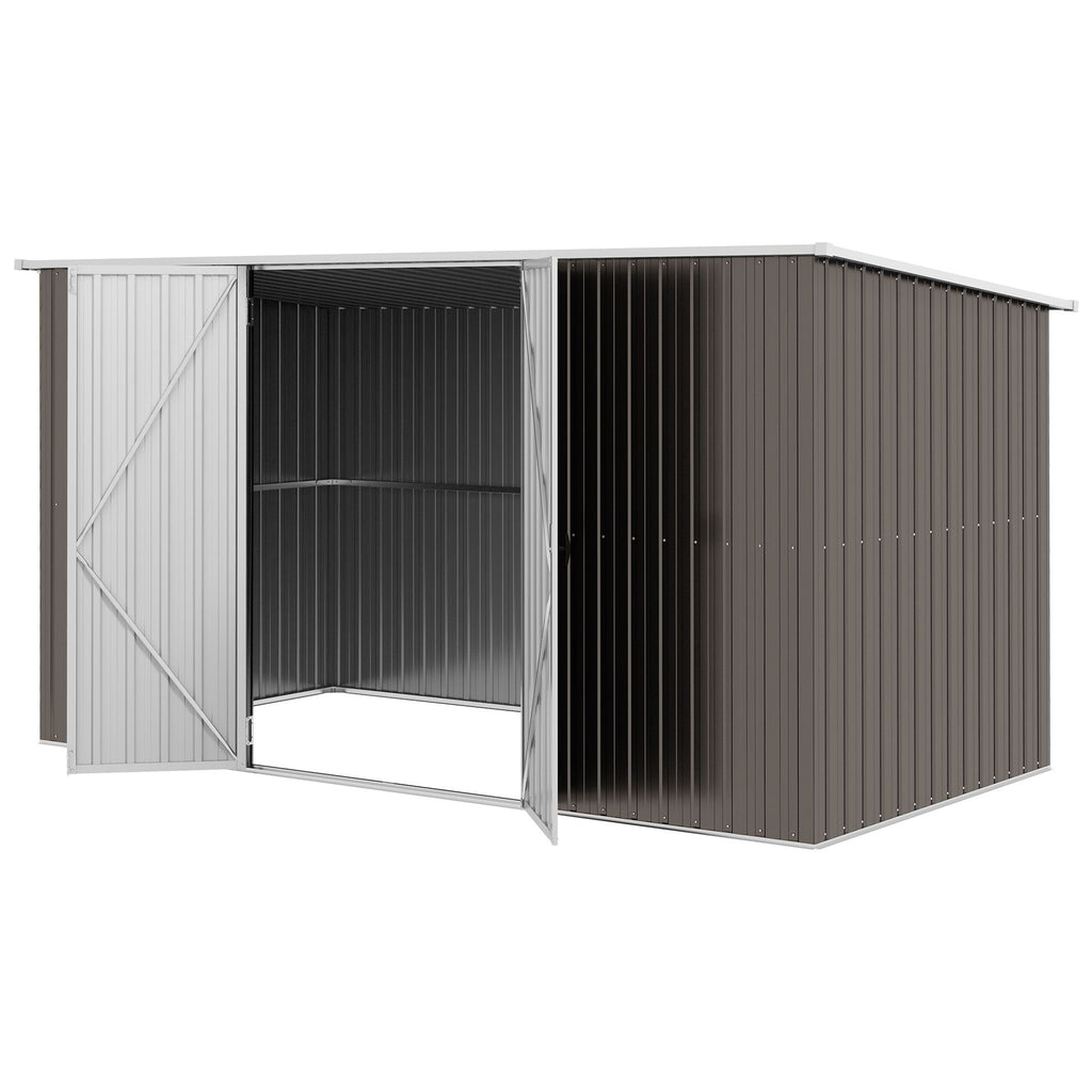 11.2' x 5.6' Storage Shed w/ Lockable Door, Galvanized Metal Utility Outdoor Shed for Backyard, Bike, Patio, Light Gray
