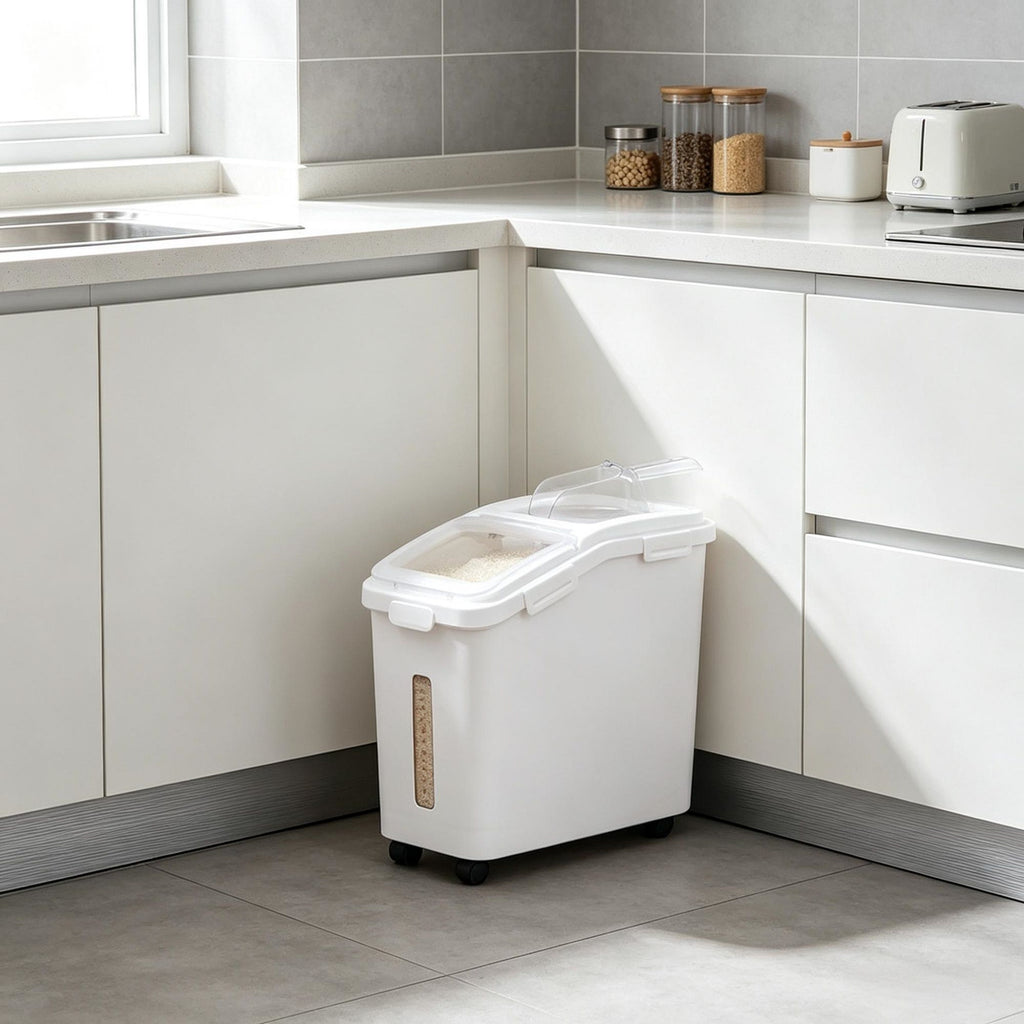11.4 Gallon / 50L Airtight Storage Bin with Wheels & Scoop, Large Capacity Container for Rice, Flour, Cereal & Dog Food
