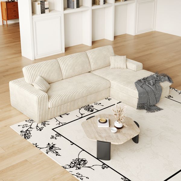 114.5'Modern Corduroy Modular foam Sofa, Recliner Seat reversible Sofa, 2in1 Sofa with Recliner and L-Shaped Sofa Combination with Three Cushion Neck Pillow Combination and Two Throw Pillows 2 package