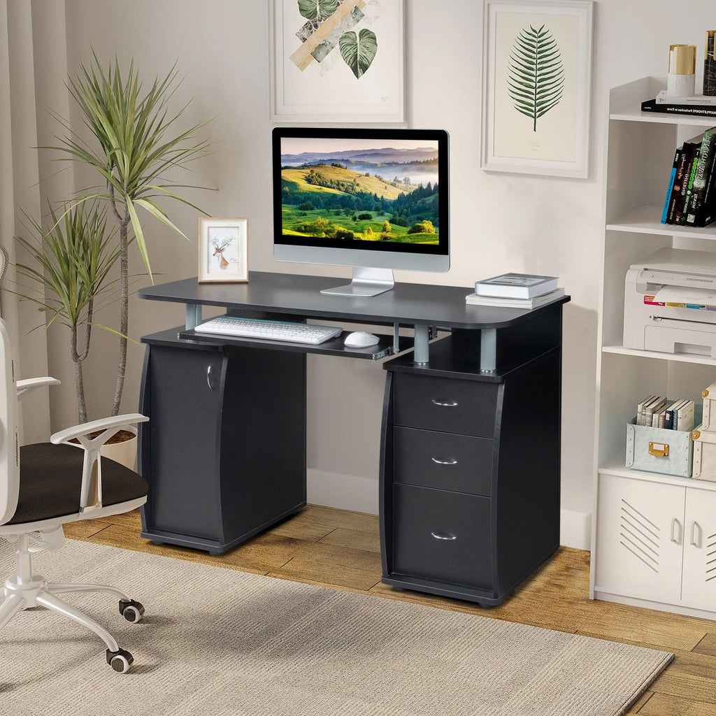 115* 55*74cm 15mm MDF Portable 1pc Door with 3pcs Drawers Computer Desk (A Box) Black