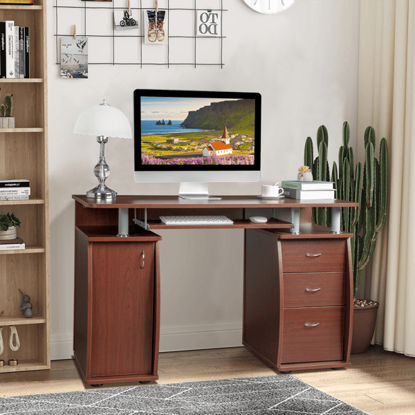 115* 55*74cm 15mm MDF Portable 1pc Door with 3pcs Drawers Computer Desk (A Box) Coffee Color