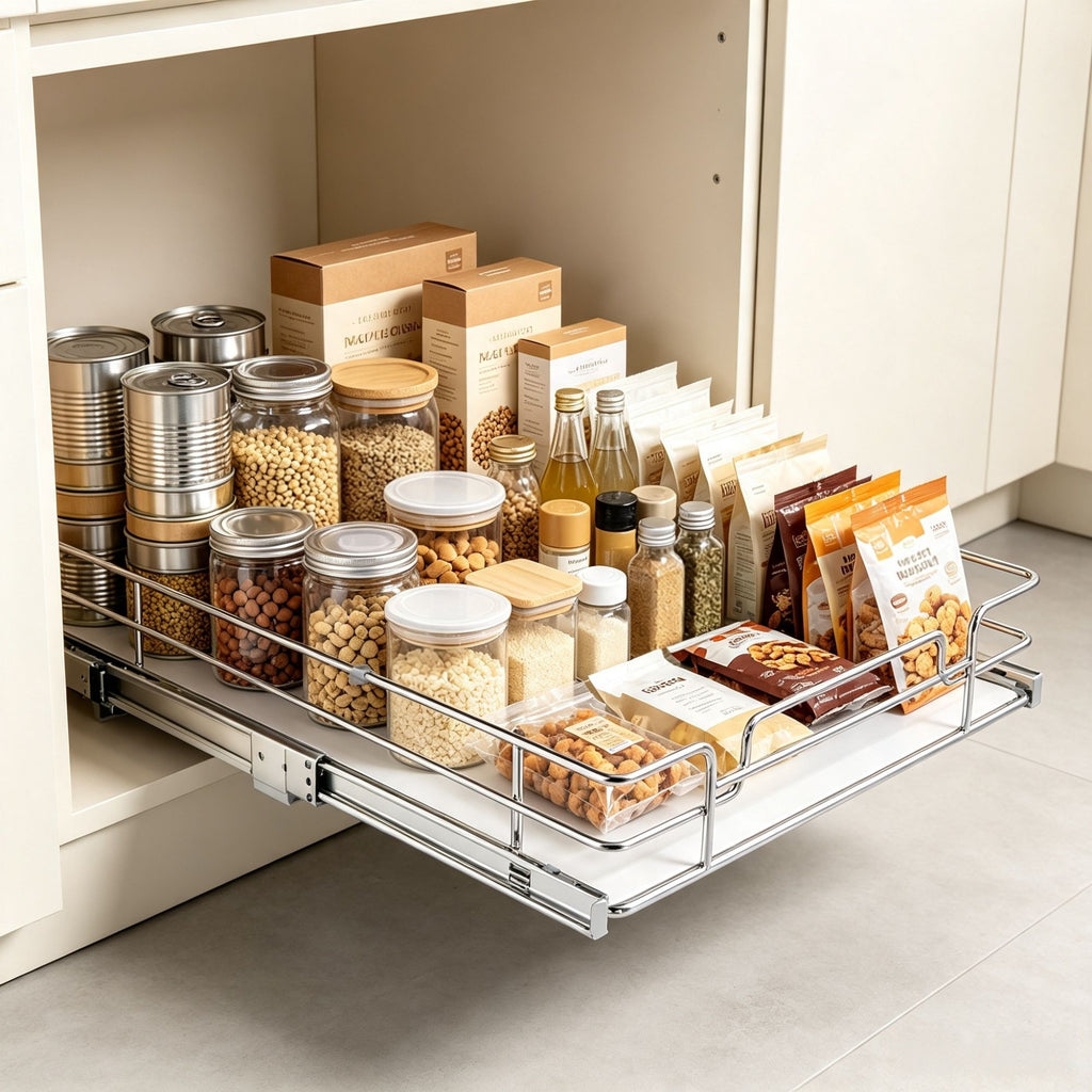 11"Wx21"Dx2.5"H Pull Out Cabinet Organizer, Heavy Duty Slide Out Pantry Shelves for Under Sink (Fits 13.5Wx22Dx7HCabinets)
