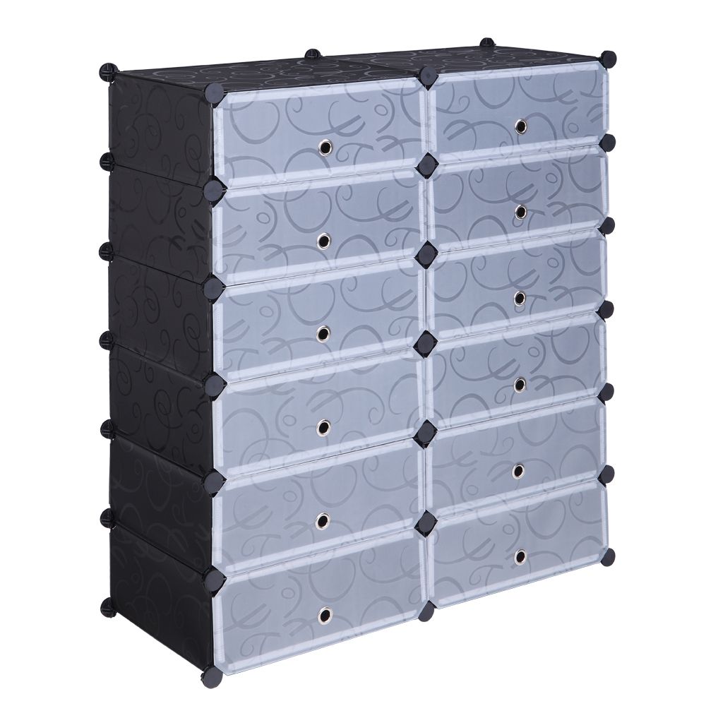 12-Cube Shoe Rack, DIY Plastic Storage Organizer,Modular closet cabinet with Doors