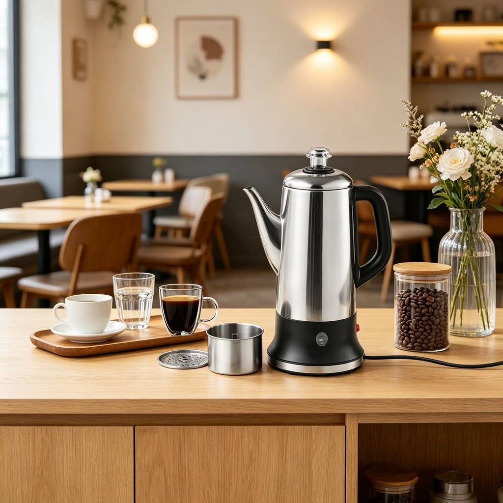 12-Cup Electric Percolator Coffee Pot, Coffee Maker with Keep Warm Function & Heat-Resistant Handle, Silver