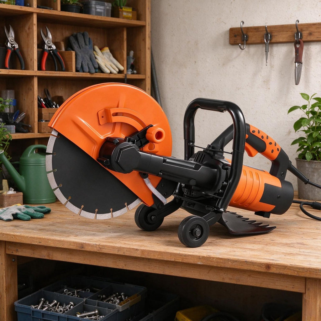 12" Electric Wet Concrete Saw, 1800W Circular Cutter with Adjustable 4.5-Inch Cutting Depth, Includes Water Line, Pump & Blade for Stone & Brick