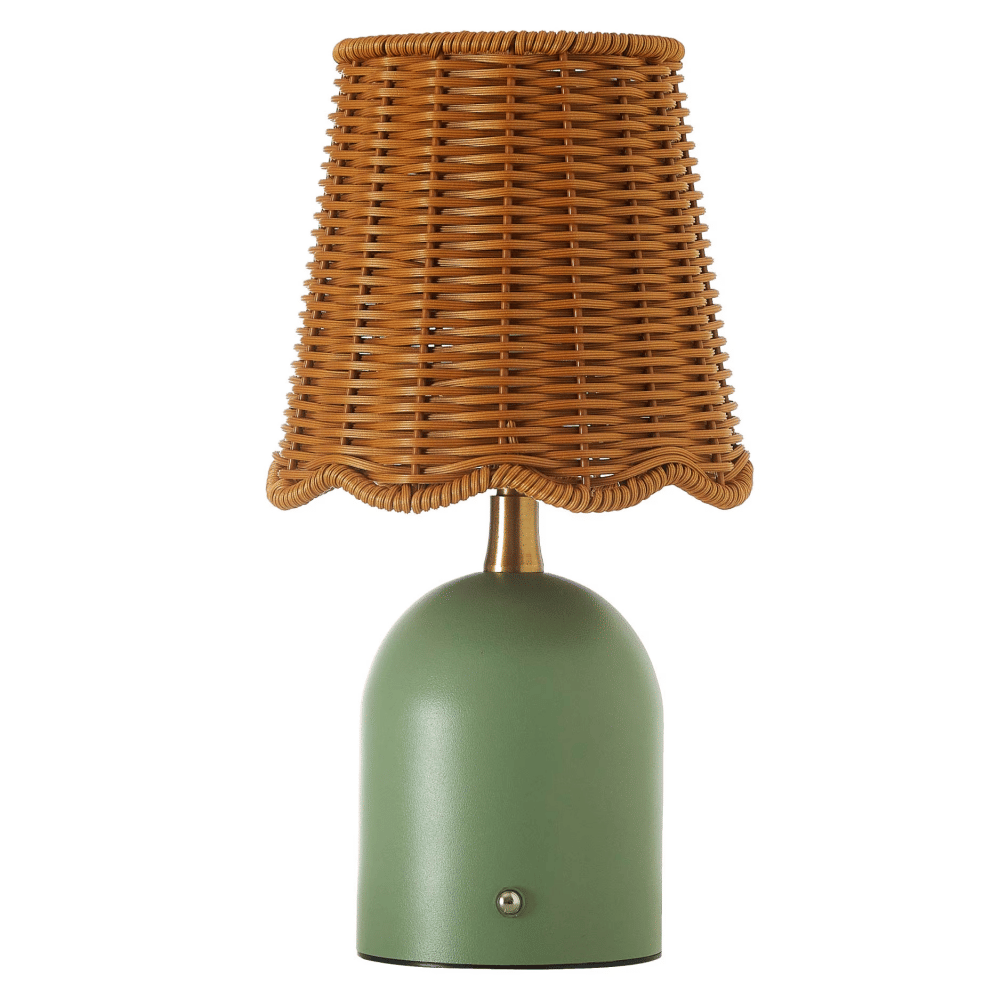12" Green Rattan Rechargeable LED Lamp