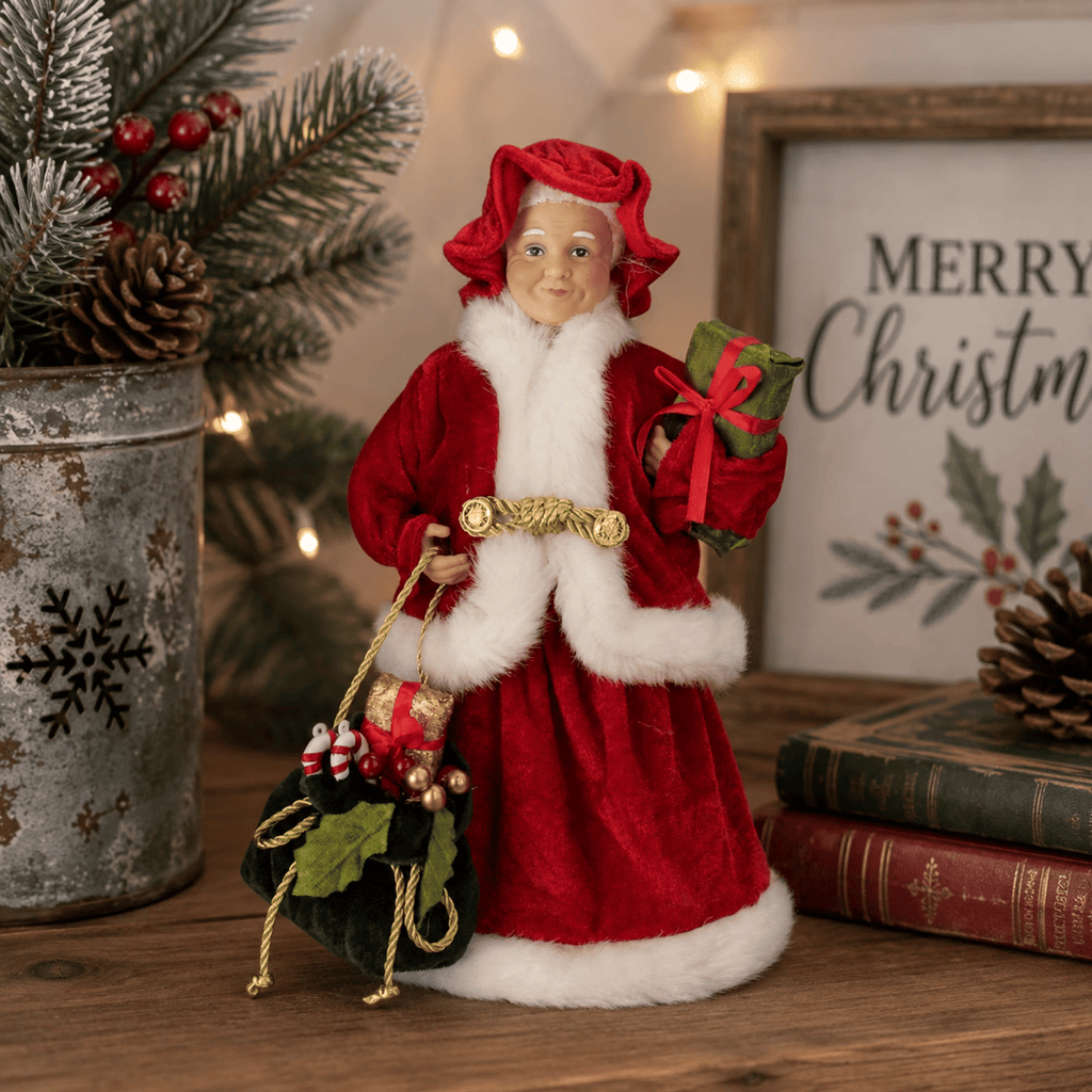12" Mrs Claus with Present and Gift Bag Christmas Figure