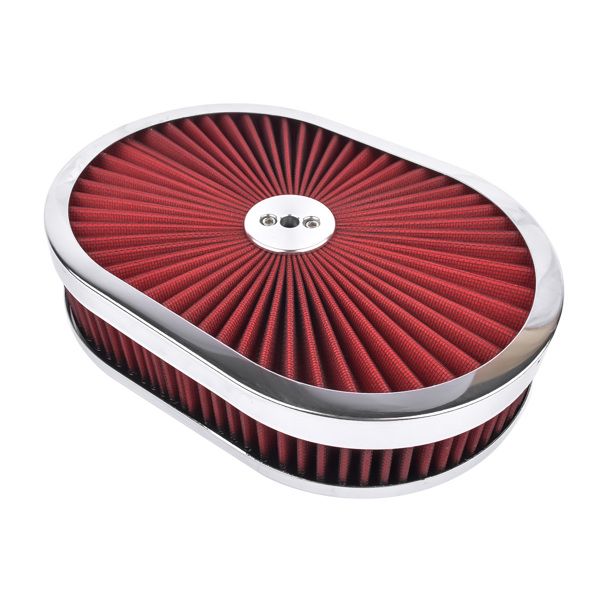 12" Oval Super Flow Thru Air Cleaner Washable for SBC Chevy Ford 5-1/8 Carb Neck 4 Barrel