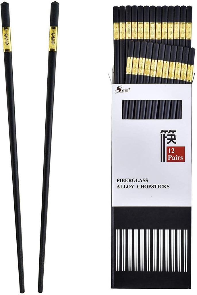 12 Pairs Fiberglass Chopsticks - Reusable Chopsticks Dishwasher Safe, Chinese Japanese Korean Chop sticks, Non-Slip, 9 1/2 inches, Durable Chopsticks with Case  YJ