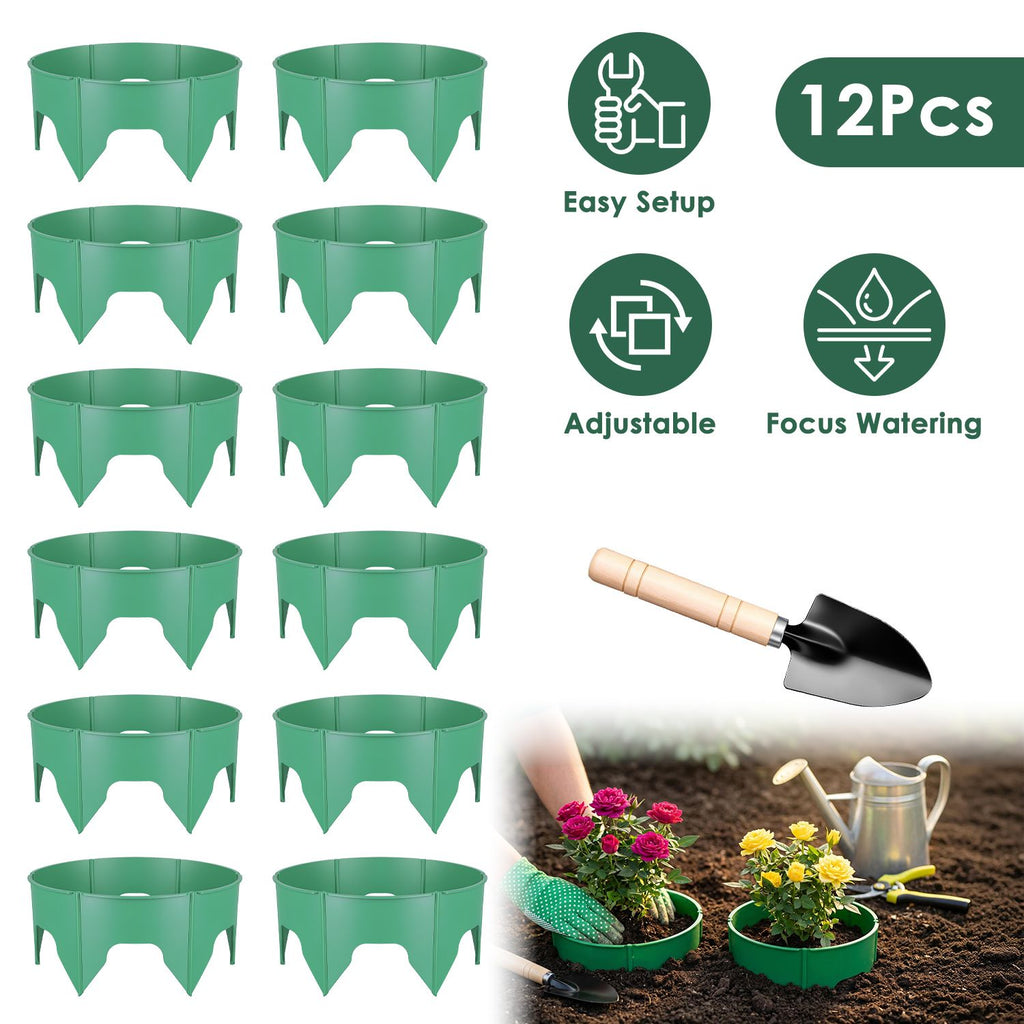 12 pcs Adjustable Interlocking Plant Grow Rings, PP Plastic Plant Guard with SnapTogether Panels, Garden Plant Border for Vegetables, Flowers, Shrubs & Young Trees