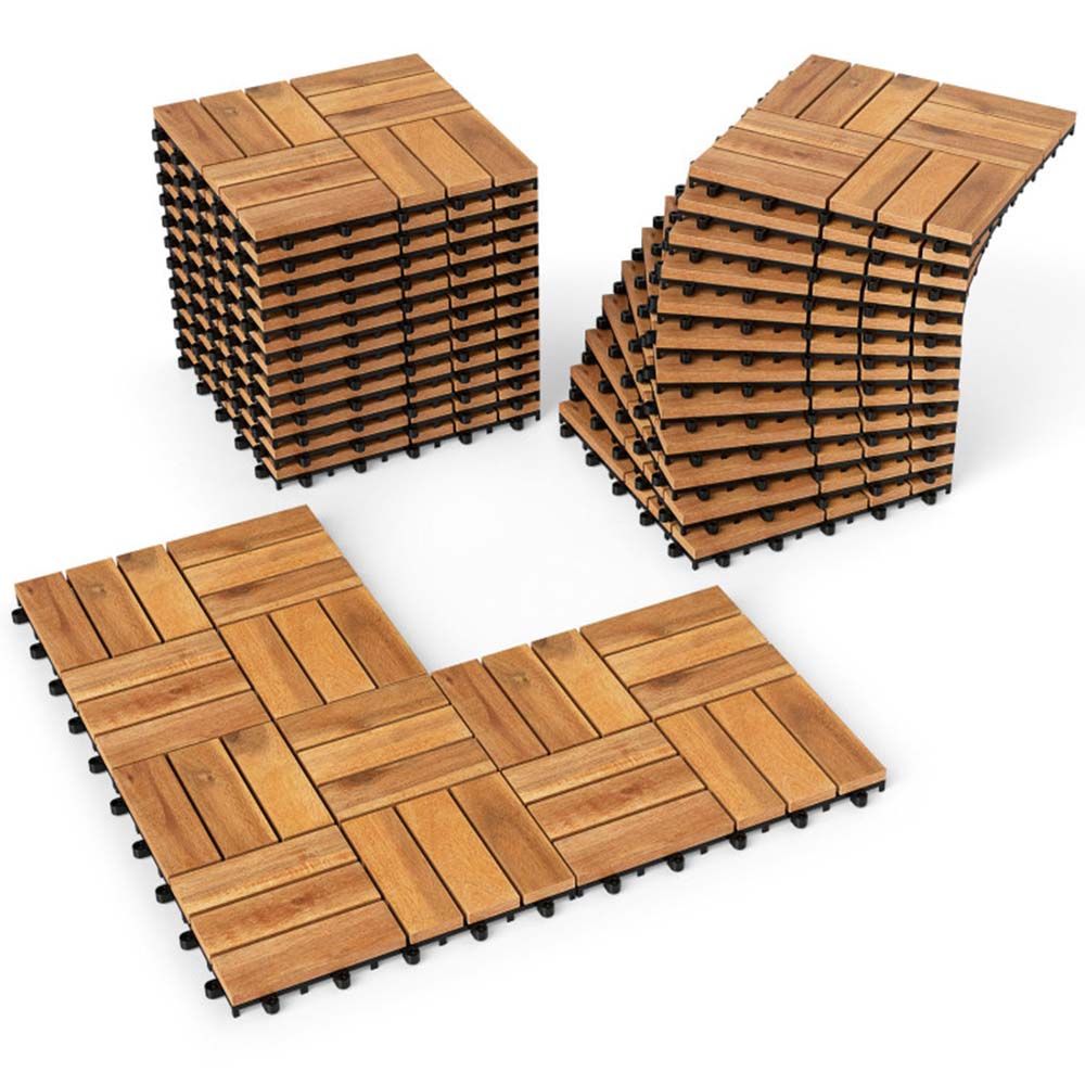 12 x 12 Inch 27 Piece Acacia Wood Interlocking Deck Tiles with Waterproof Design