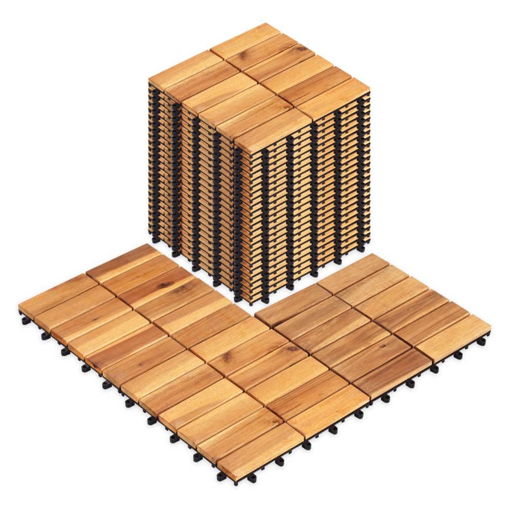 12 x 12 Inch 27 Pieces Acacia Wood Interlocking Deck Tiles