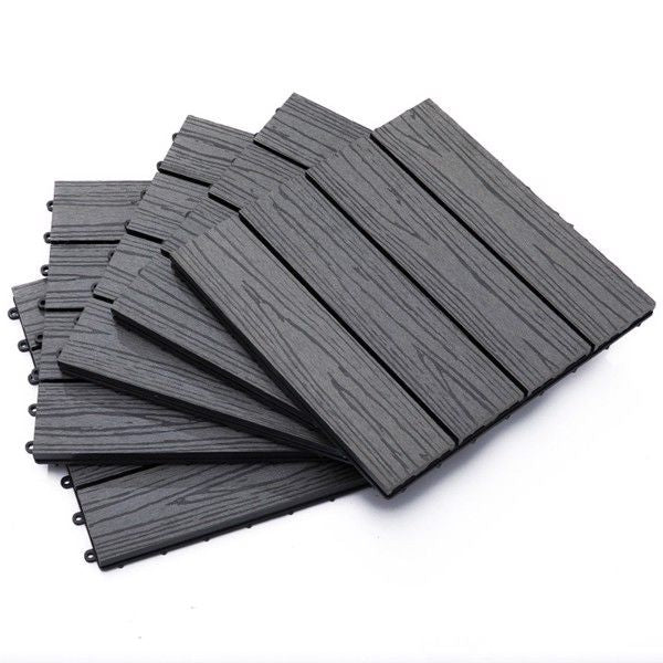 12" x 12" Interlocking Deck Tiles, Pack of 11 Outdoor Flooring Patio Tiles-Grey-AS