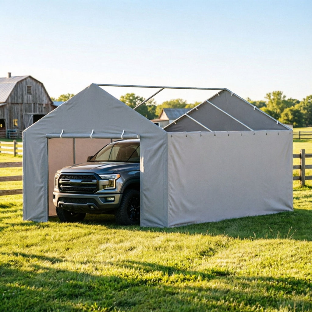 12 x 20 ft Carport Replacement Side Wall, Heavy-Duty Waterproof & UV-Protected Garage Tent Tarp with Ball Bungees (Top & Frame Not Included)