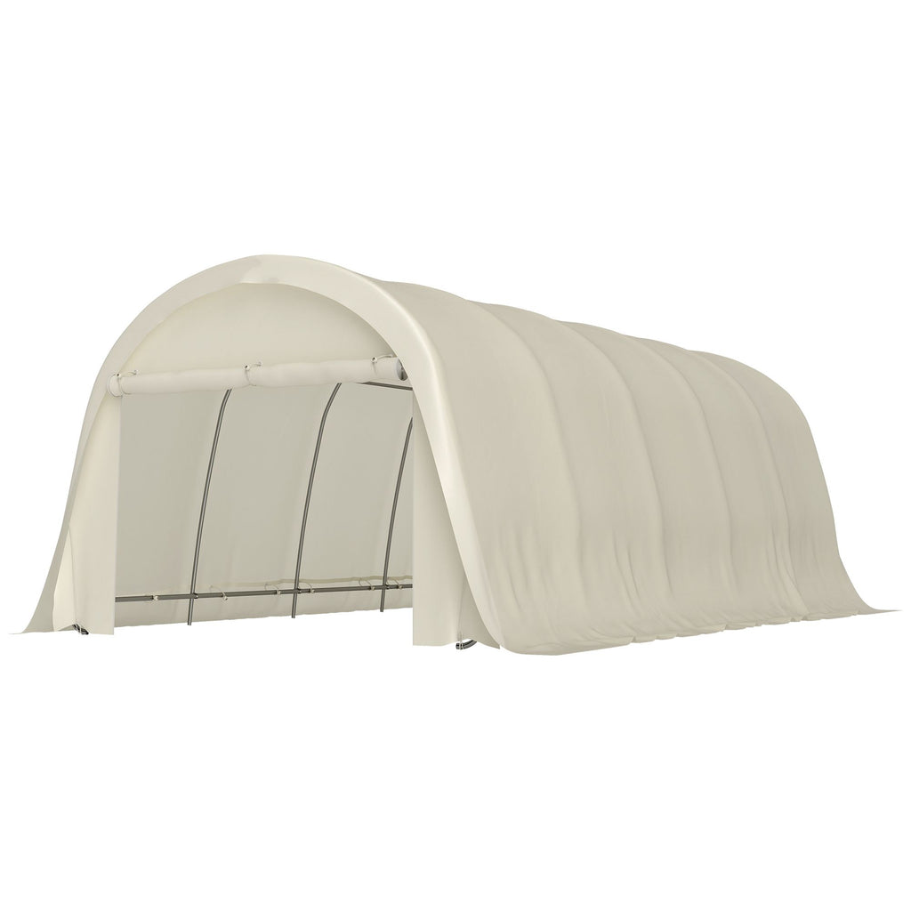 12' x 23.6' Heavy Duty Carport, UPF50+ Portable Garage Car Canopy Tent with Galvanized Frame, Large Door, Beige