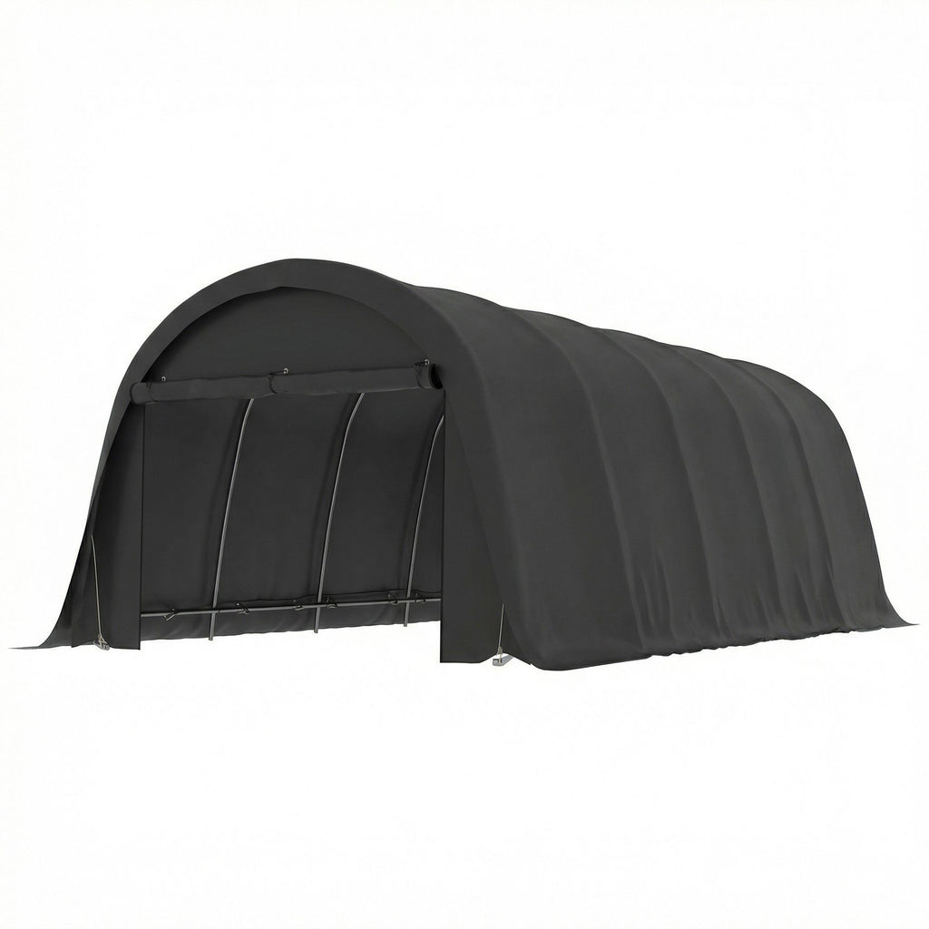 12' x 23.6' Heavy Duty Carport, UPF50+ Portable Garage Car Canopy Tent with Galvanized Frame, Large Door, Dark Gray