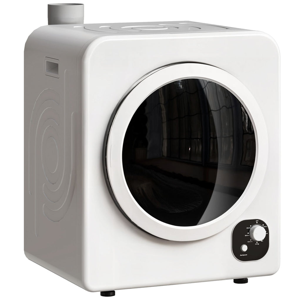120V Portable Clothes Dryer, 1300W Compact Laundry Tumble Dryer Machine 3.3 Cu. Ft. with Stainless Steel Tub, White