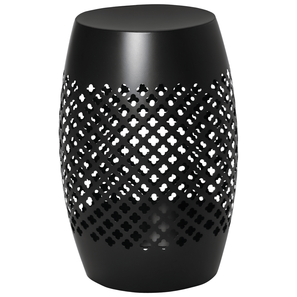 12.5" Steel Outdoor Side Table, Round Hollow Drum Patio End Table, Accent Table for Indoor and Outdoor, Black