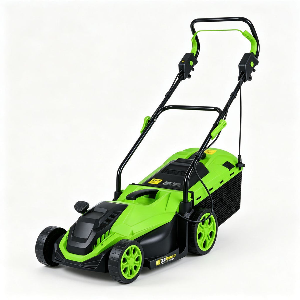 12Amp Corded Push Lawn Mower, 14 Inch Cutting Width Electric WalkBehind Mower with 5Position Height Adjustment 8Gallon Grass Bag for Small Yard Lawn Care - Green