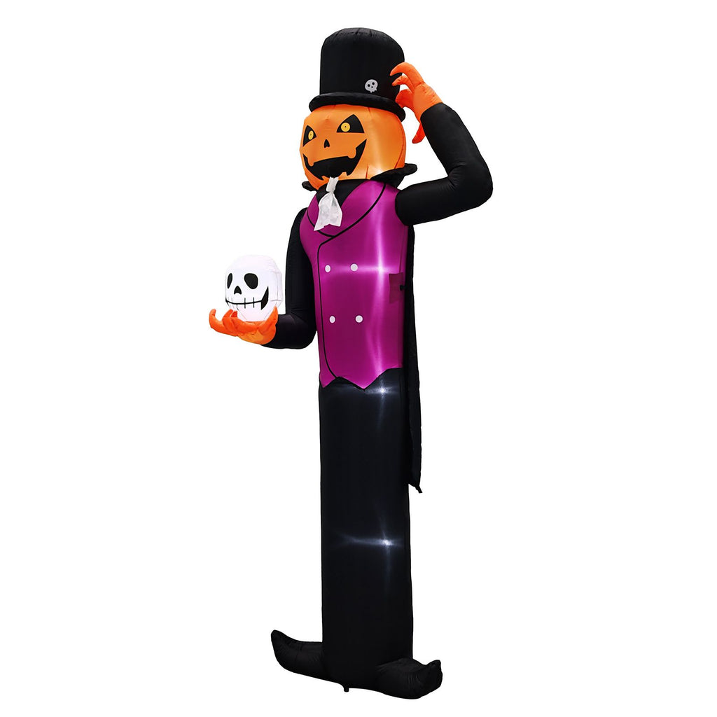 12FT Giant Halloween Inflatable Blow Up Decorations, Pumpkin Man Holding Skull with Built-in LEDs for Holiday Party Garden Lawn Yard Patio Dcor
