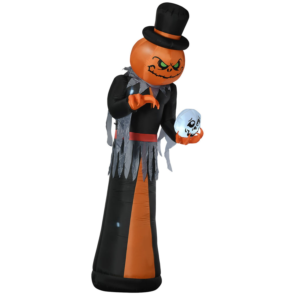 12FT Inflatable Halloween Decoration Pumpkin Reaper with Skeleton, Outdoor Decoration with LED Lights for Garden, Party