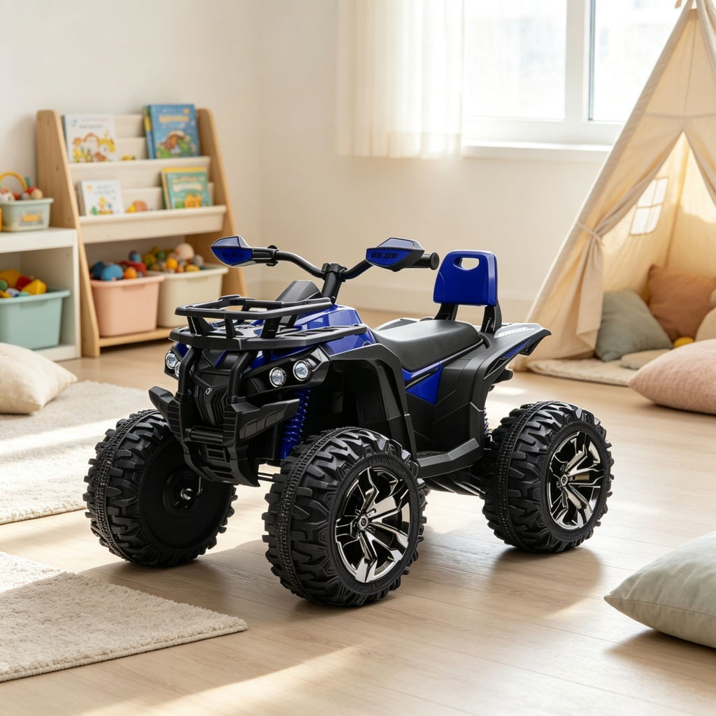 12V 4-Wheeler Kids ATV, Electric Ride-On Quad with Music & LED Headlights, Battery-Powered Off-Road Vehicle for Boys & Girls Ages 3-5, Blue