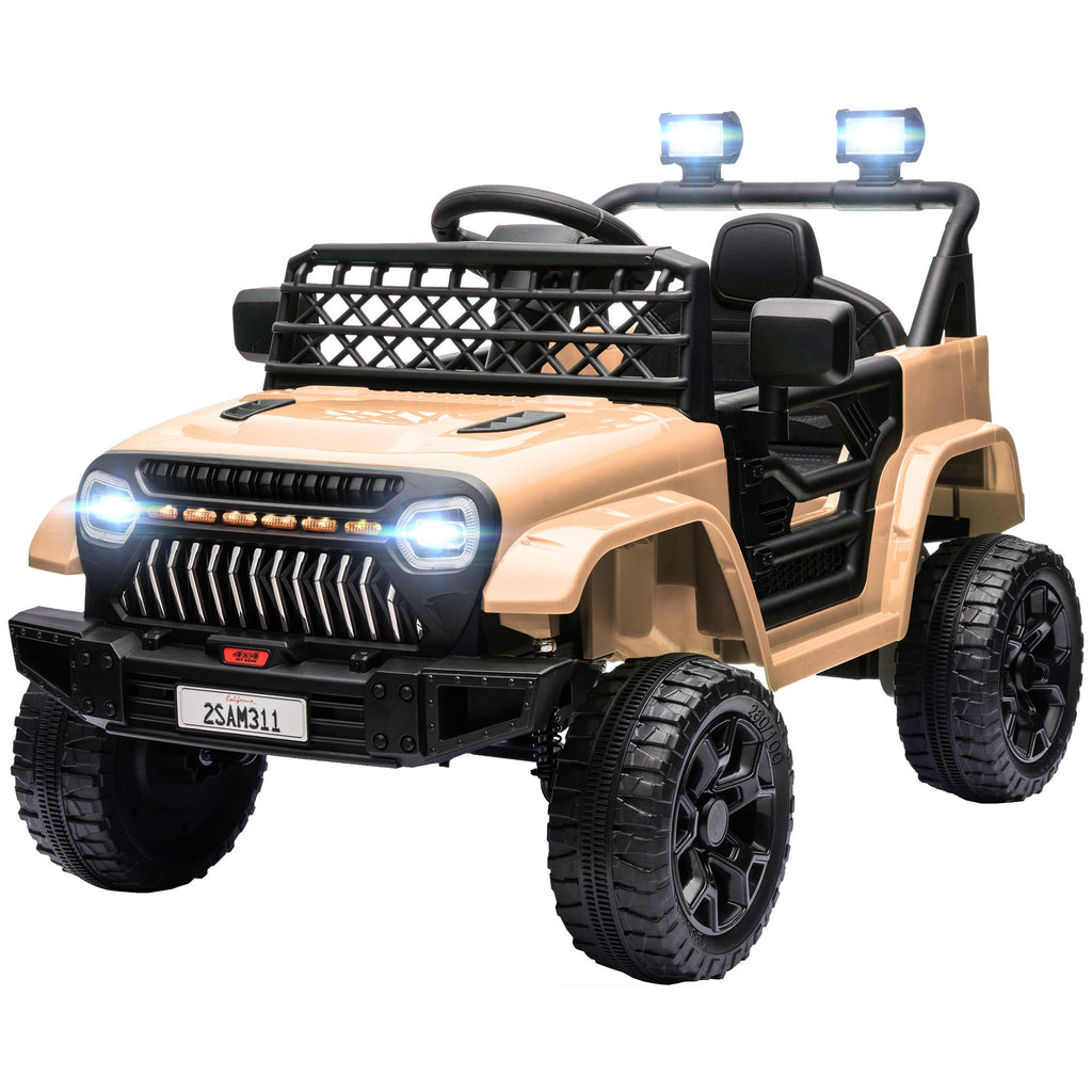 12V Battery Powered Ride On Truck, Kids Electric Car UTV with Spring Suspension, Remote, Horn, USB Music, Khaki