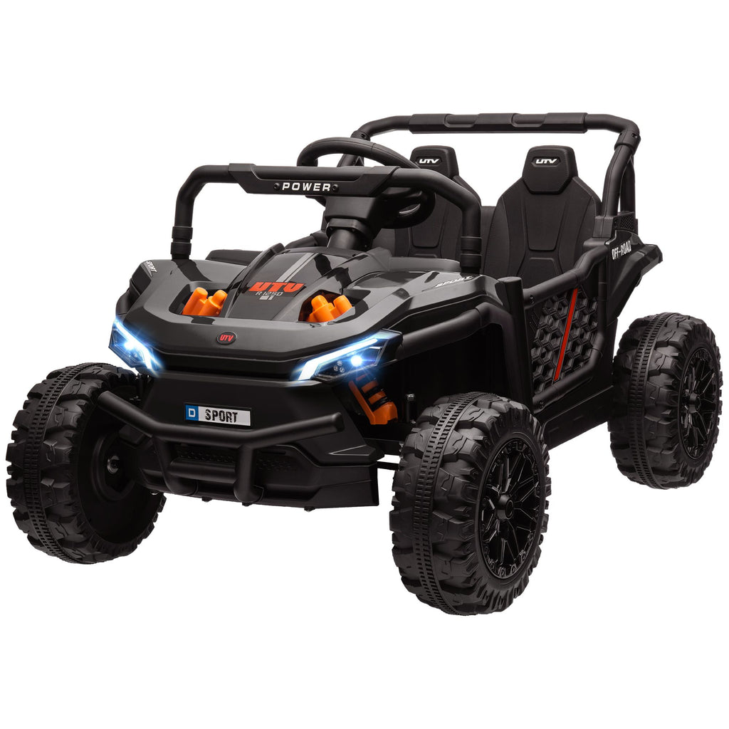 12V Childrens Ride On Truck, Battery Powered Electric Car for Kids w/ Remote Control, 4-Wheel Suspension & LED Lights, Black