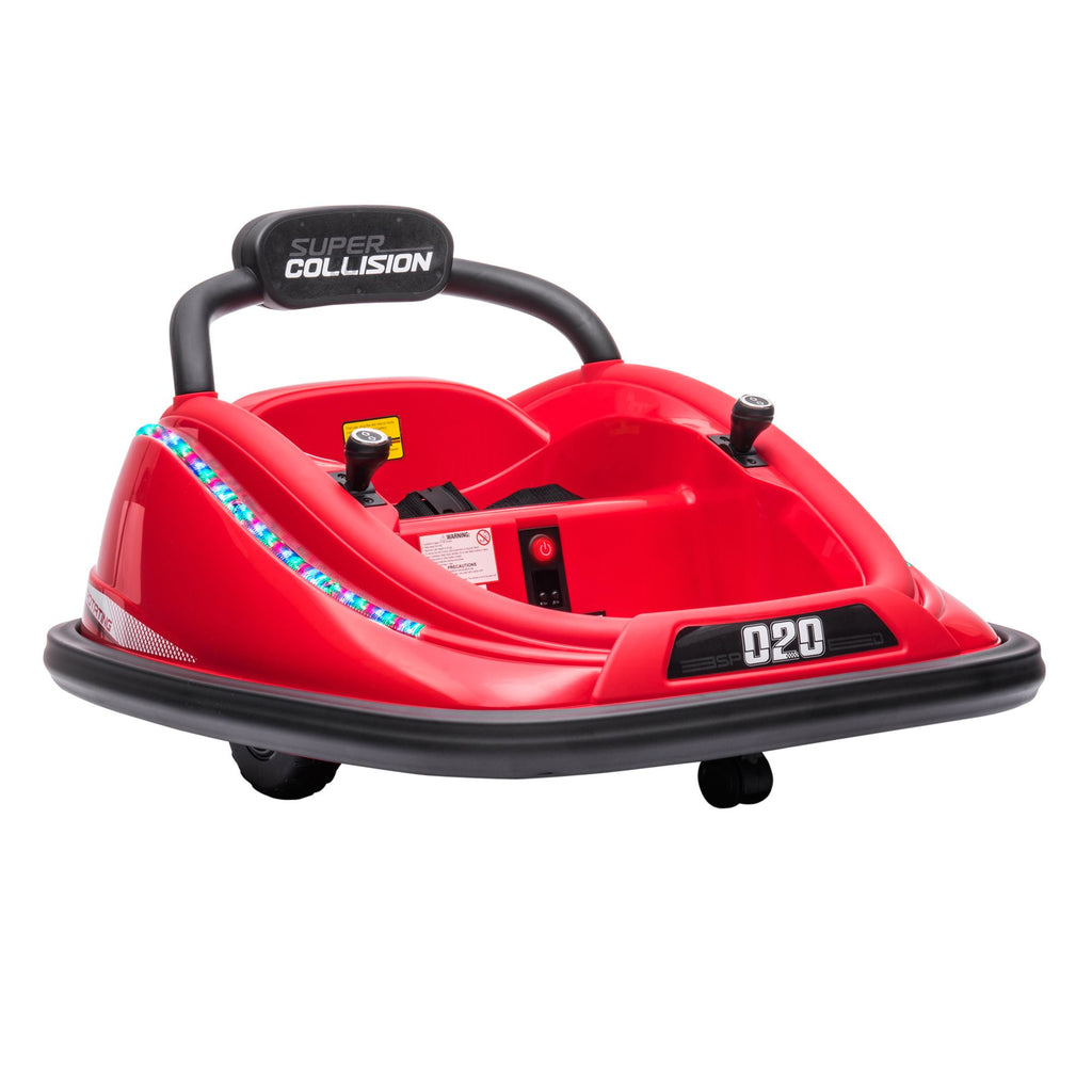 12V Electric Kids Bumper Car with 360° Rotation, Parent Remote Control, Safety Belt, LED Lights, Gift for Boys and Girls, Red