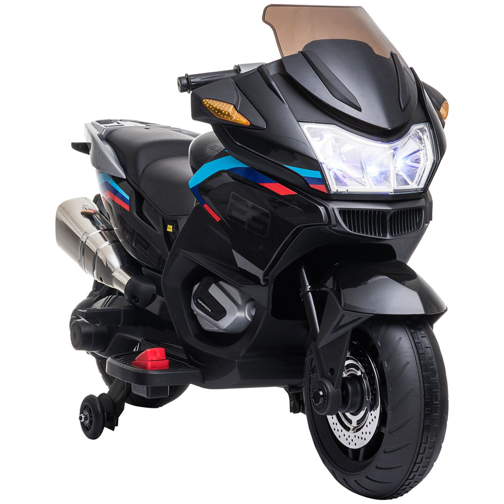 12V Electric Kids Motorcycle | Training Wheels, Light & Music Features | Battery-Powered Motorbike, Black
