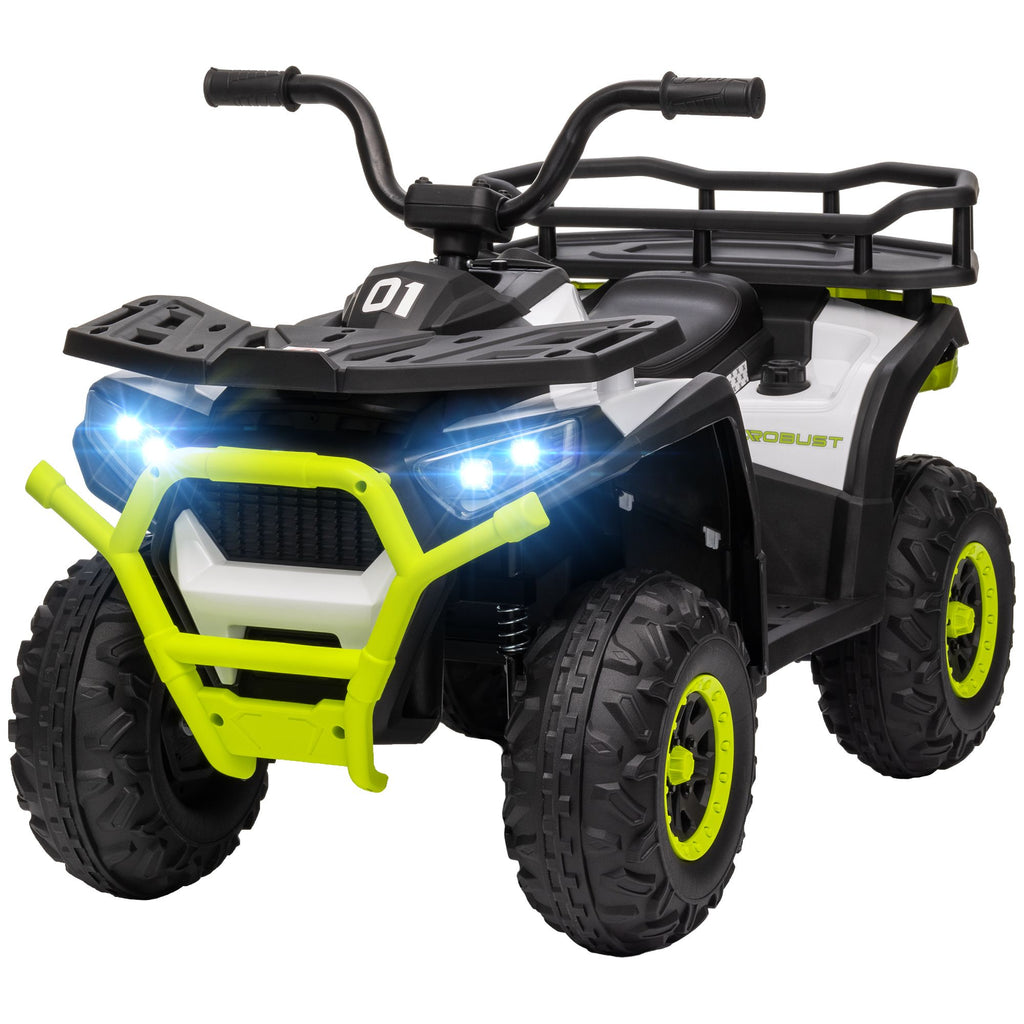 12V Kids ATV, 4 Wheeler Quad w/ 4 Spring Suspension Wheels, LED Lights, Music USB, Green