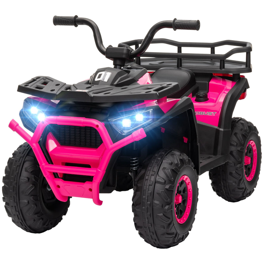 12V Kids ATV, 4 Wheeler Quad w/ 4 Spring Suspension Wheels, LED Lights, Music USB, Pink