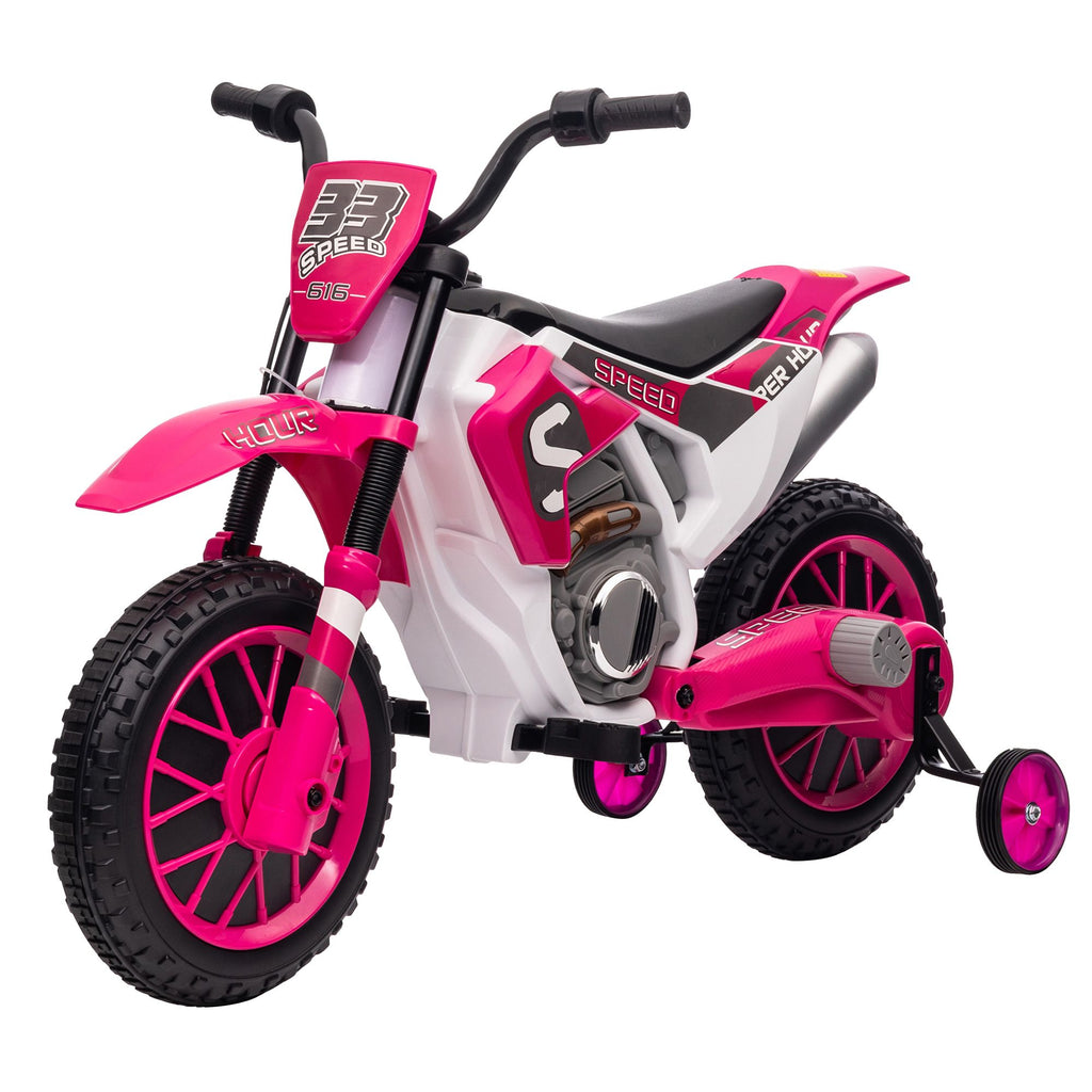 12V Kids Motorcycle with Dual Motors, Training Wheels, Rear Suspension, Soft Start, Max Speed 5 MPH, for 3-6 Years, Pink