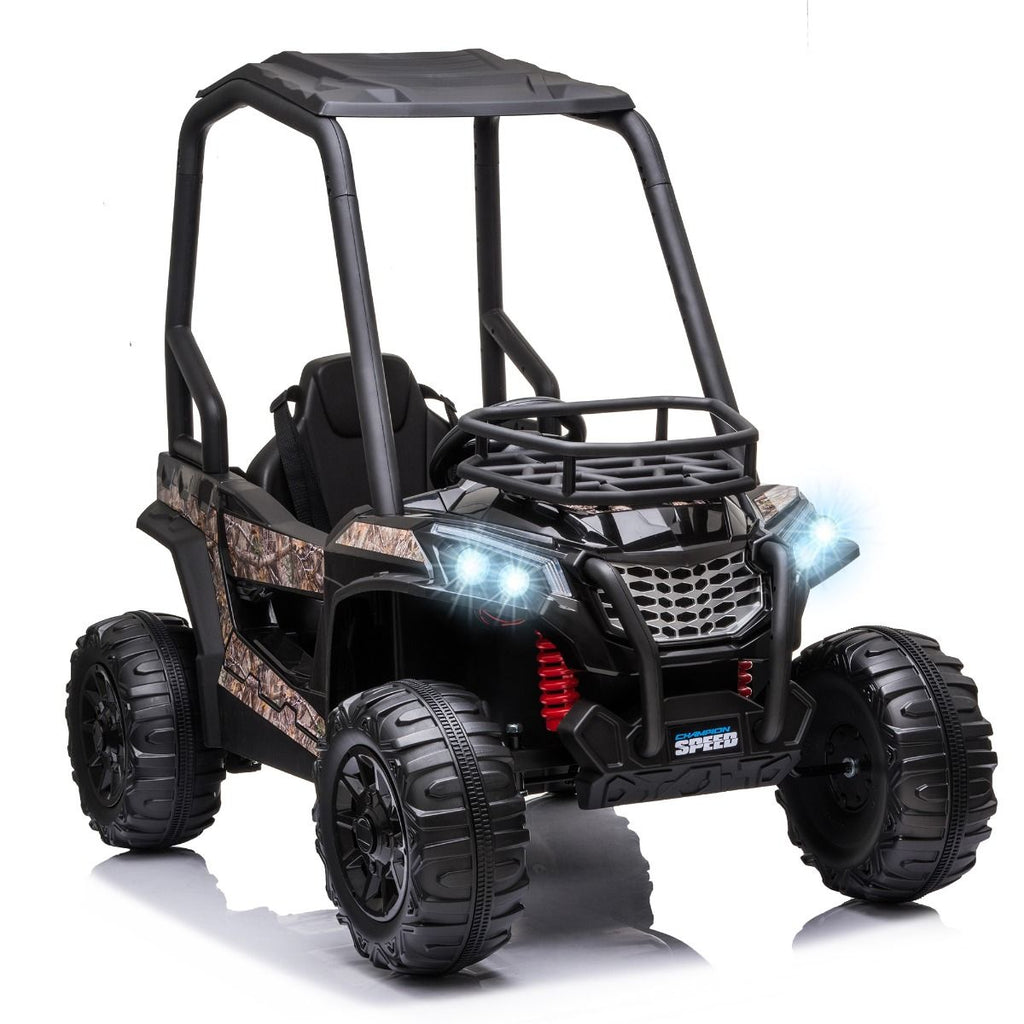 12V Kids Off-Road UTV Electric Ride On Car Black Camouflage High Roof Remote Control Lights MP3 Adventure Toys