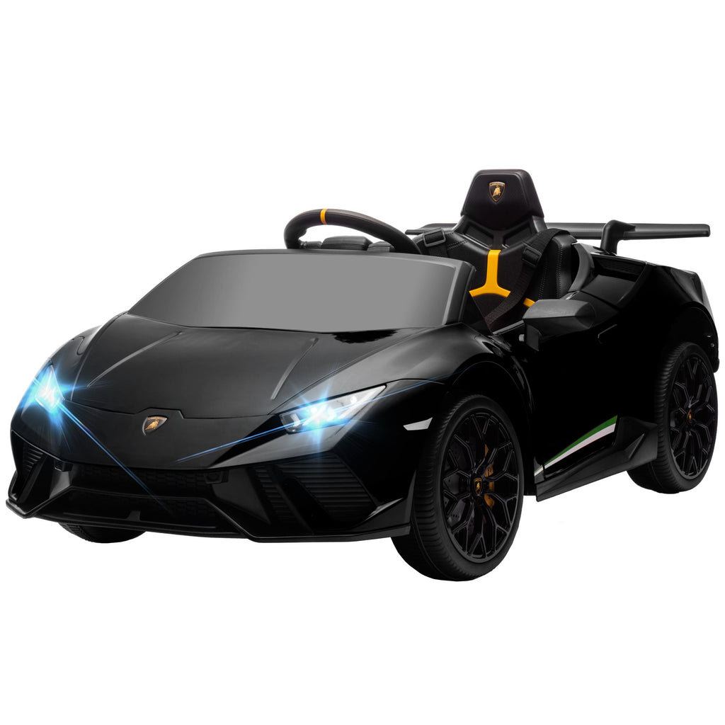 12V Lamborghini Huracan Licensed Kids Electric Car with Parent Remote Control, Spring Suspension, Training Wheel, Black