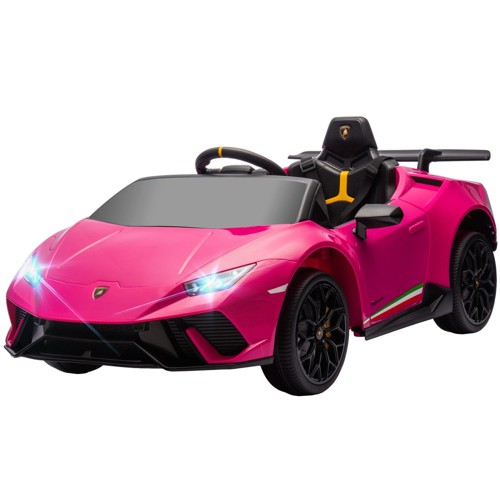 12V Lamborghini Huracan Licensed Kids Electric Car with Parent Remote Control, Spring Suspension, Training Wheel, Pink