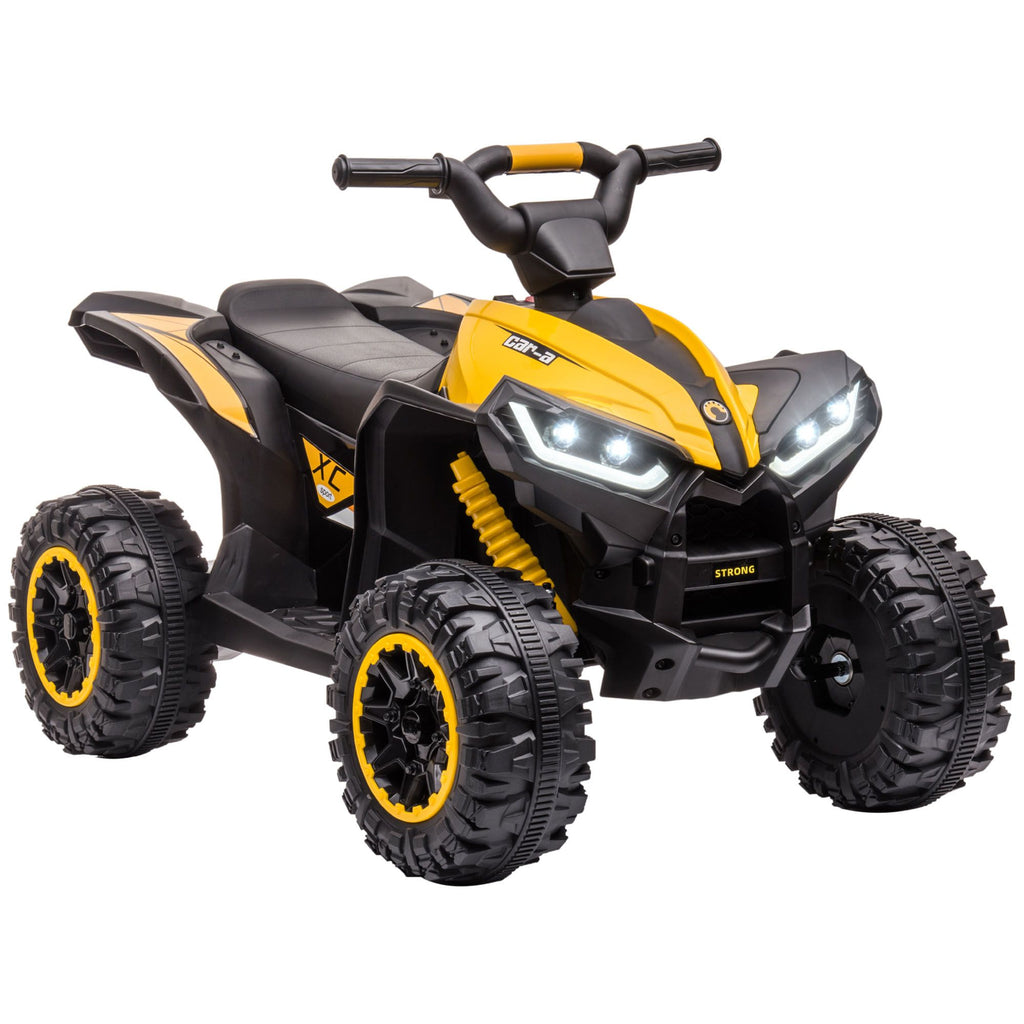 12V Quad ATV for Kids Yellow Dual Motors LED Lights Music Suspension System Ride On Car for 3-5 Years
