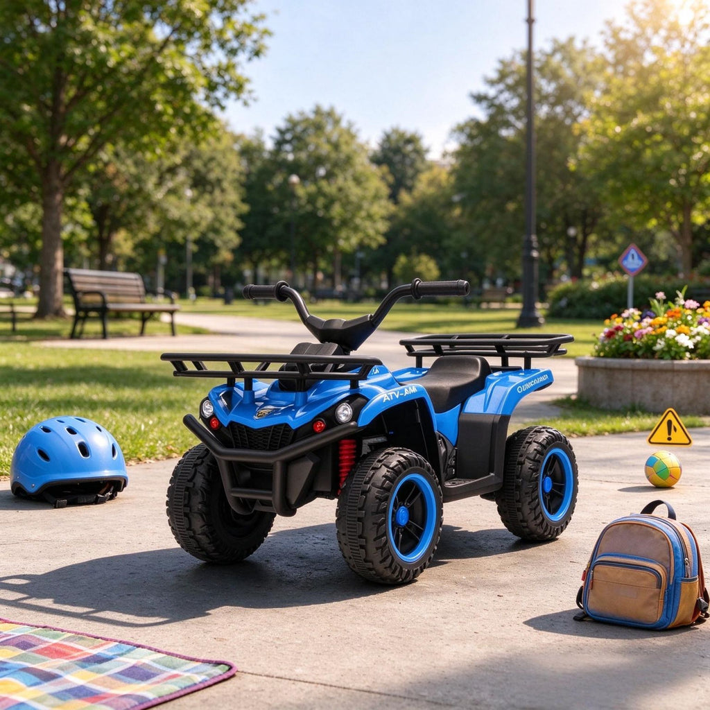 12V Ride on ATV, 4 Wheeler for Kids with Dual Motors, Soft Start, Battery Display, Music & Lights, for Ages 3-8 Years, Blue