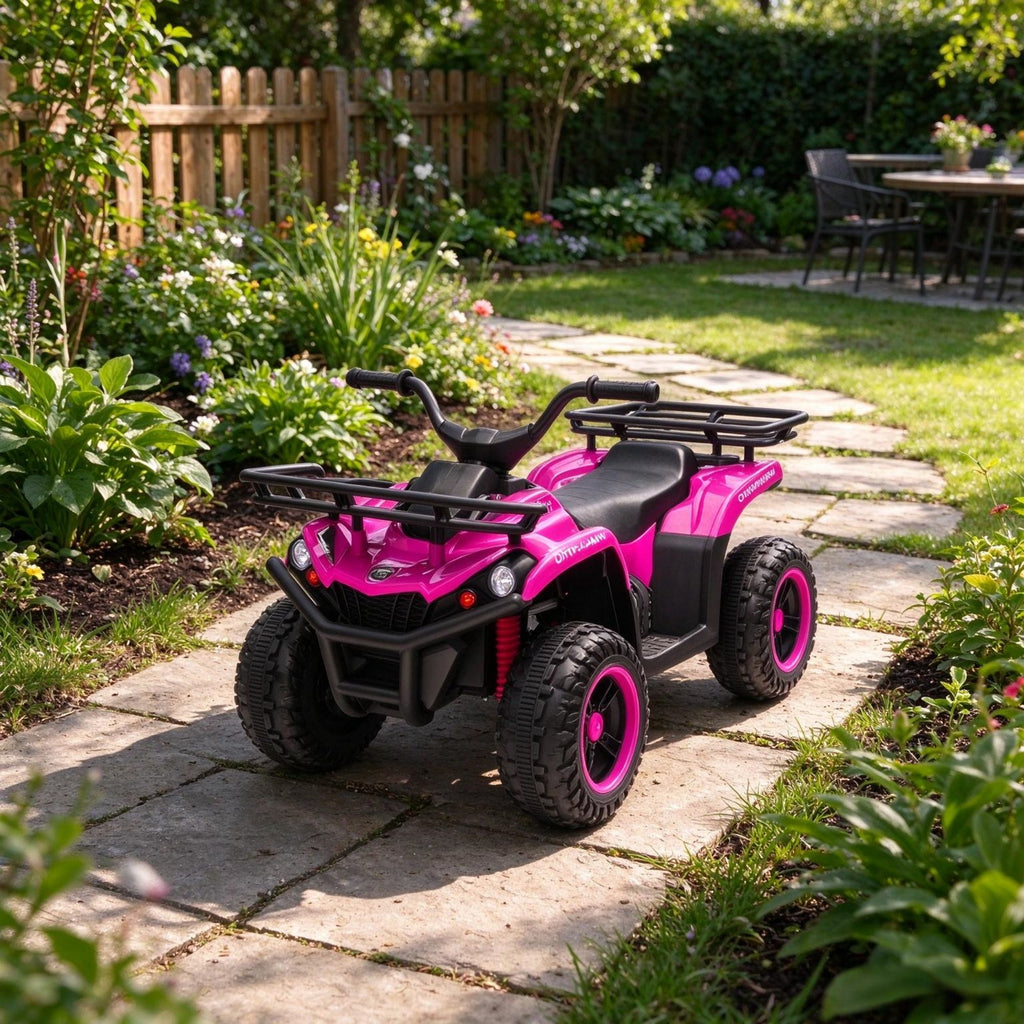 12V Ride on ATV, 4 Wheeler for Kids with Dual Motors, Soft Start, Battery Display, Music & Lights, for Ages 3-8 Years, Pink