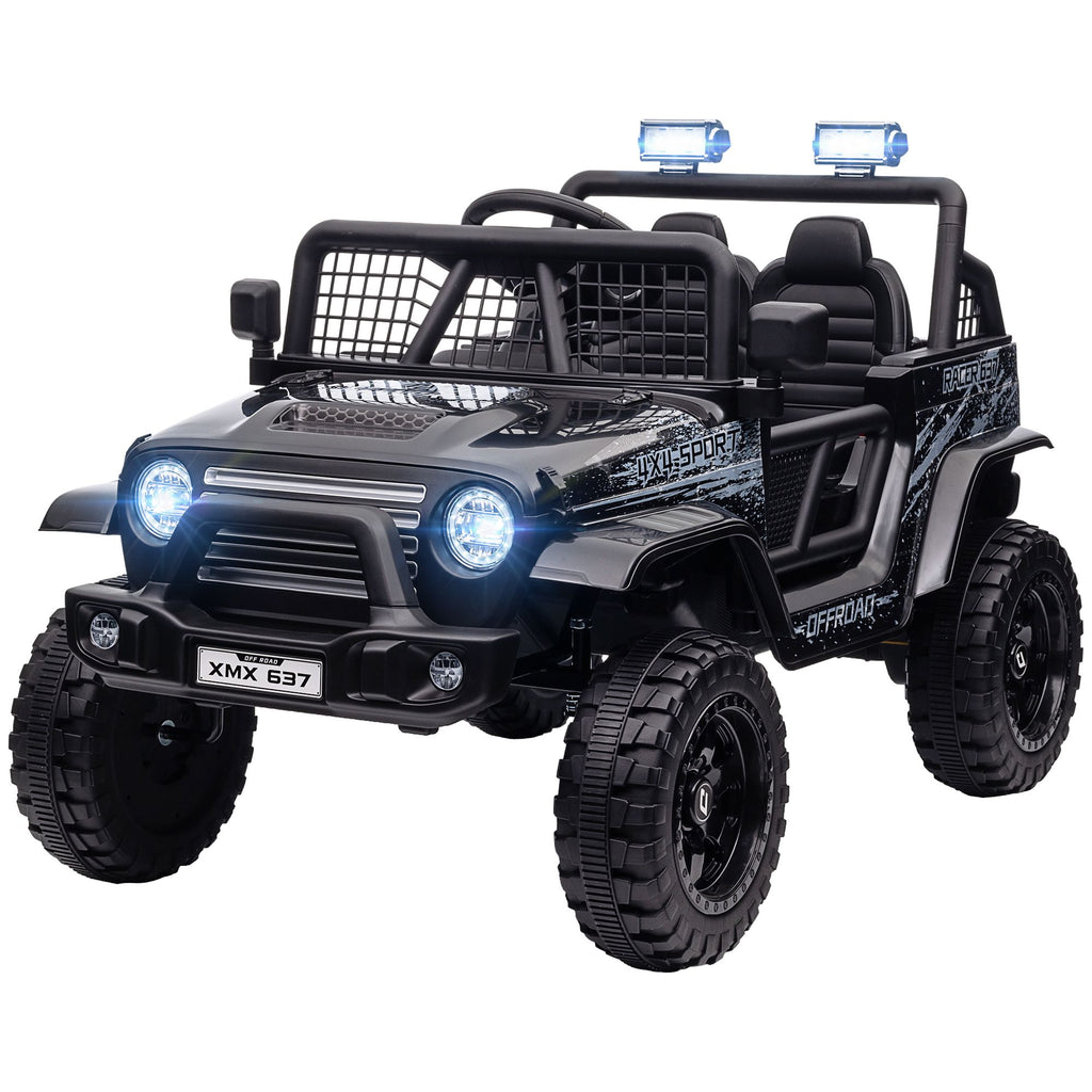 12V Ride on Car, Ride on Truck w/ Remote, 4 Suspension Wheels, 3 MPH Max Speeds, Music, Horn, Lights, Black