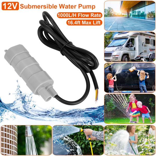 12V Submersible Water Pump with 16.4ft Max Lift 1000L/H Flow Rate for Garden Sprinklers Lawn Shower Tour Vehicles(No shipments on weekends)