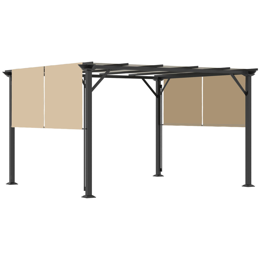 12x10 Retractable Pergola, with Sun Shade Canopy, UV-Fighting and Waterproof, Steel Frame for Backyard, Garden, Patio, Beige