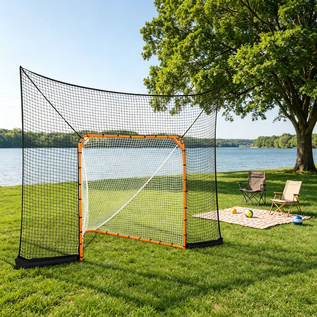 12x9 ft Hockey & Lacrosse Goal Backstop Net, Quick Easy Setup Training Net with Extended Coverage for Youth & Adult Backyard Practice (Net Only)